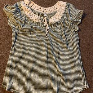 Cute Lucky Brand Top-Olive and Cream Stripes